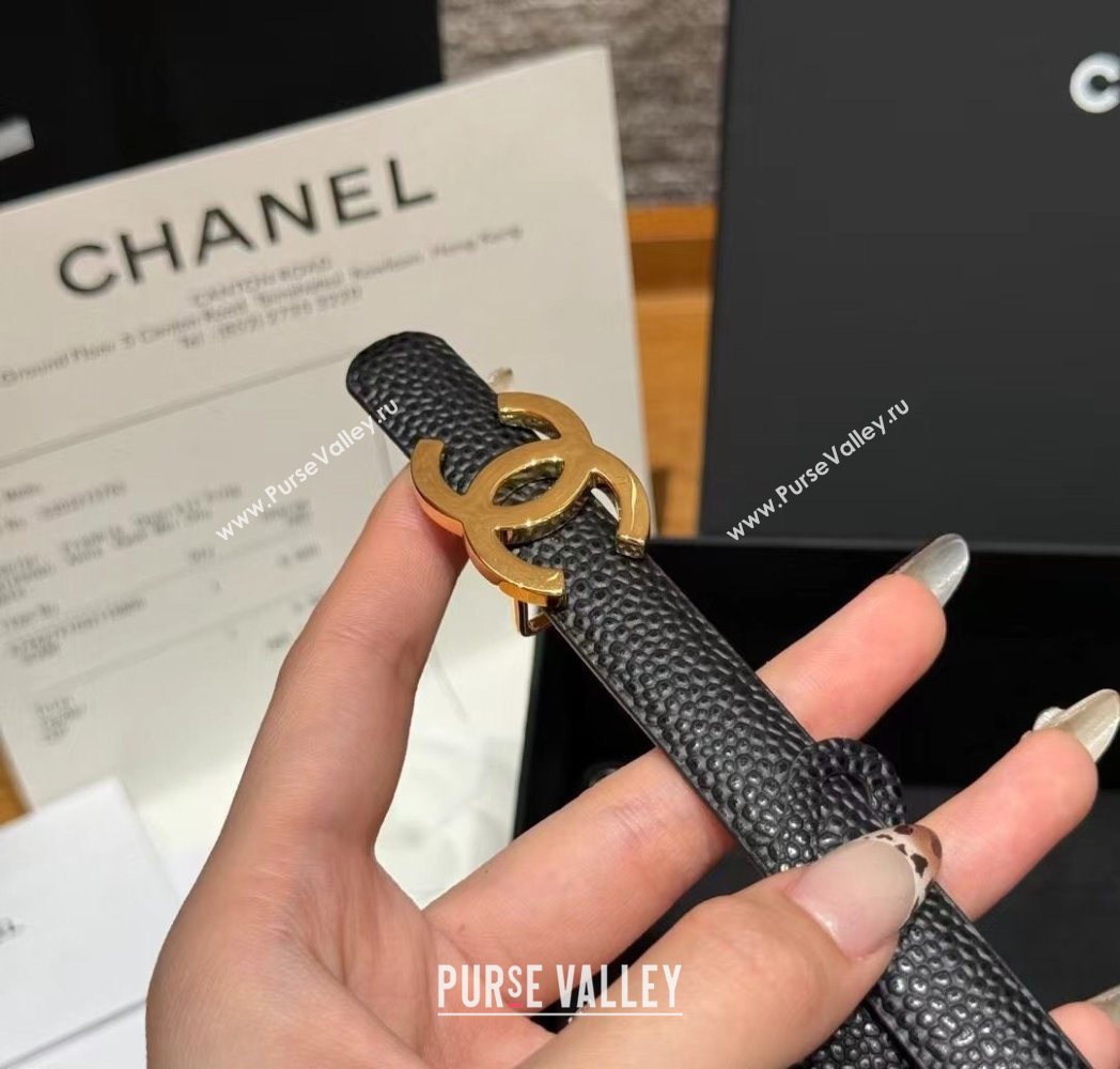 Chanel Grained Calfskin Leather Belt 1.5cm with CC Buckle Black/Gold 2025 CH091106 (99-250911140)