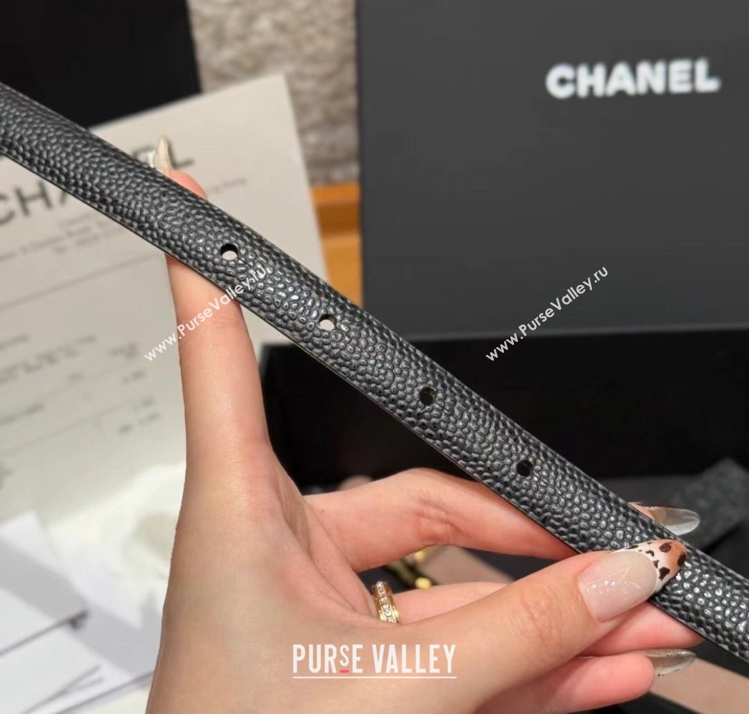 Chanel Grained Calfskin Leather Belt 1.5cm with CC Buckle Black/Gold 2025 CH091106 (99-250911140)