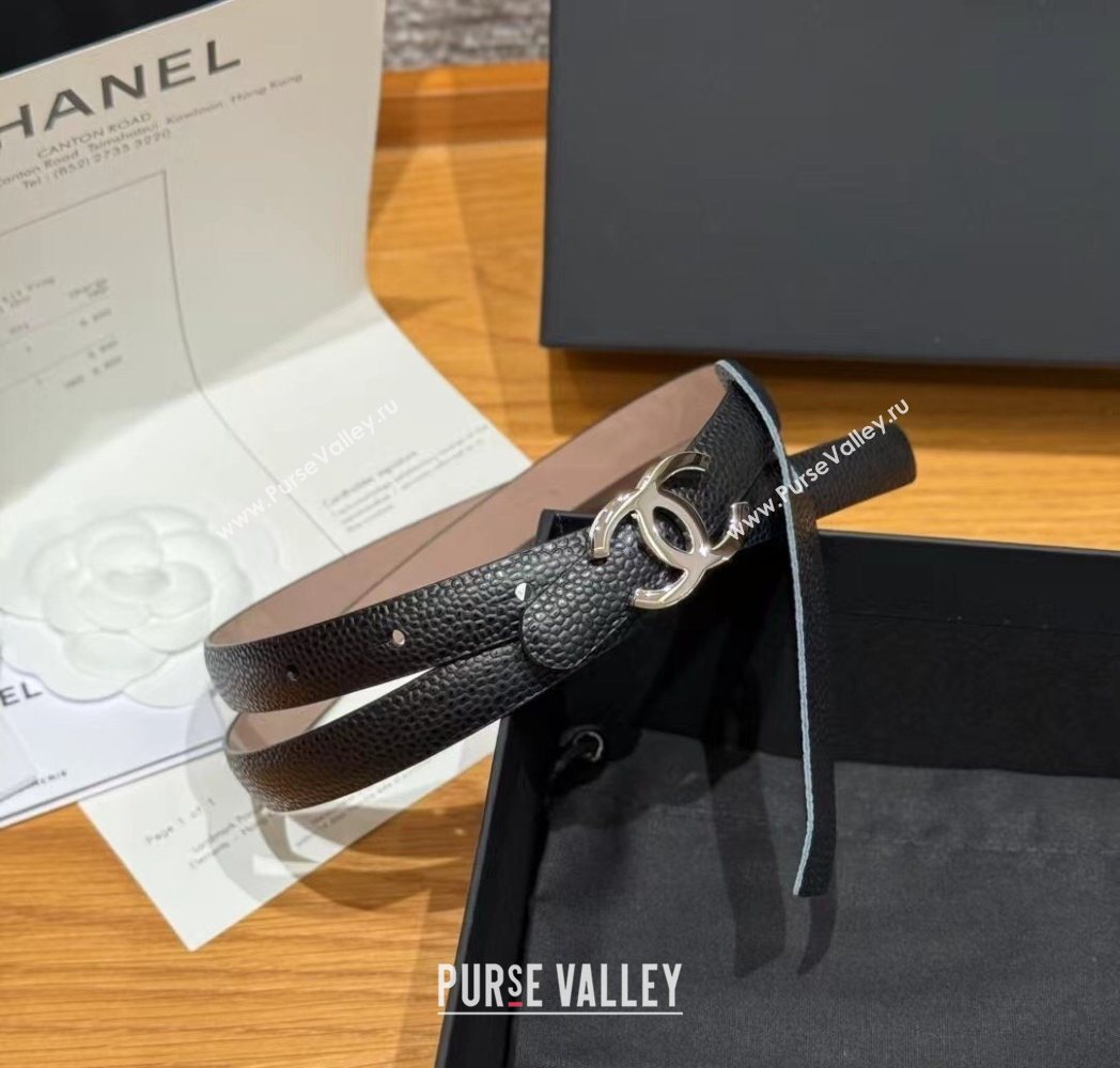 Chanel Grained Calfskin Leather Belt 1.5cm with CC Buckle Black/Silver 2025 CH091106 (99-250911141)