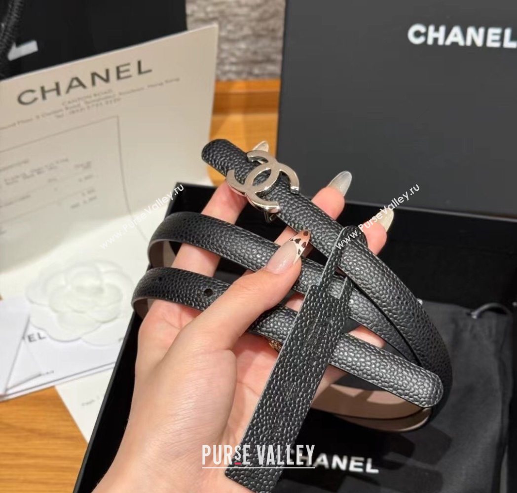 Chanel Grained Calfskin Leather Belt 1.5cm with CC Buckle Black/Silver 2025 CH091106 (99-250911141)