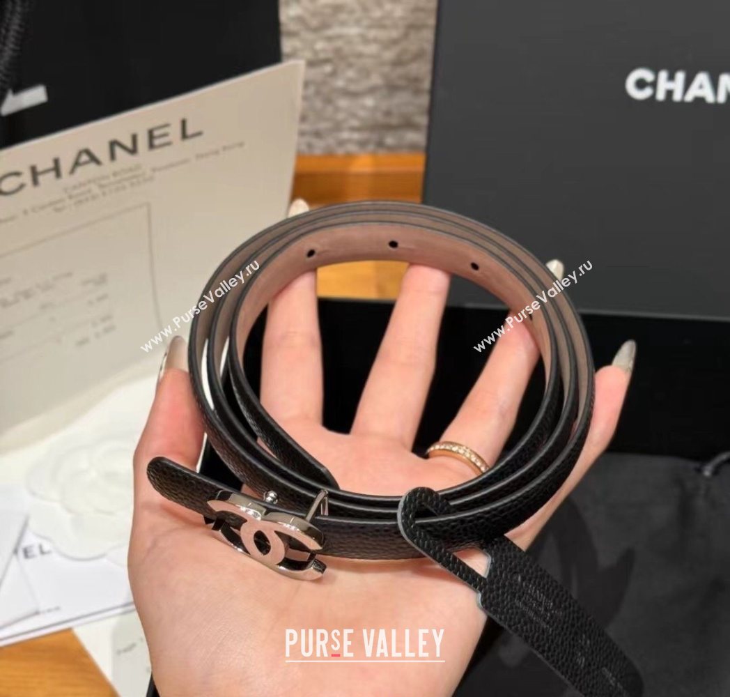 Chanel Grained Calfskin Leather Belt 1.5cm with CC Buckle Black/Silver 2025 CH091106 (99-250911141)