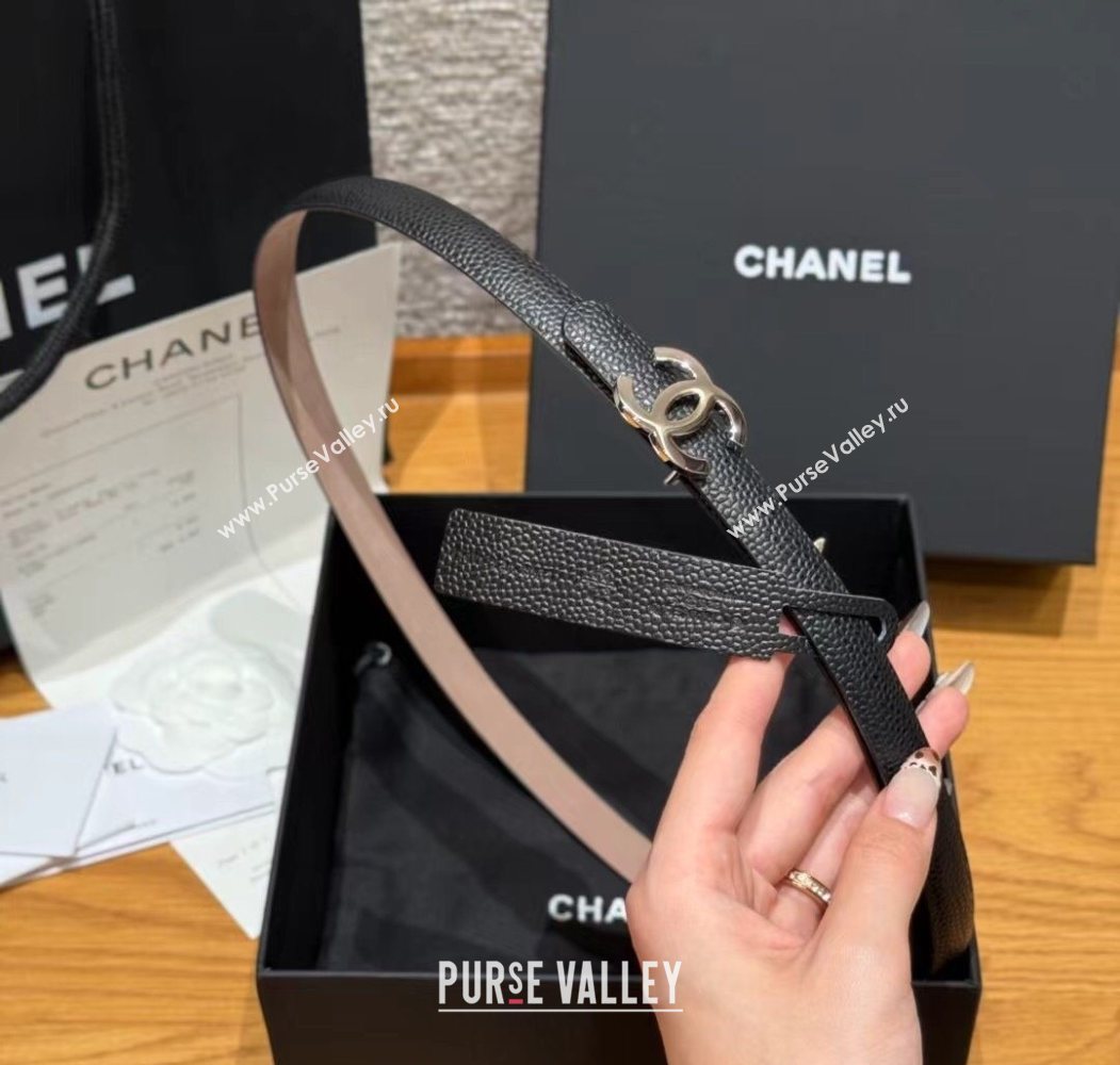 Chanel Grained Calfskin Leather Belt 1.5cm with CC Buckle Black/Silver 2025 CH091106 (99-250911141)