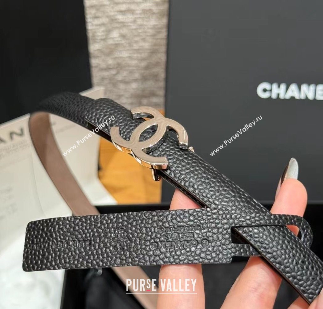 Chanel Grained Calfskin Leather Belt 1.5cm with CC Buckle Black/Silver 2025 CH091106 (99-250911141)