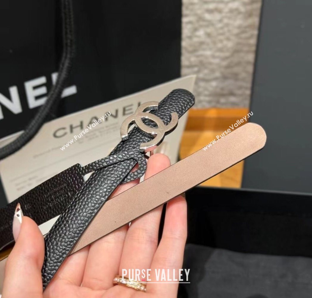 Chanel Grained Calfskin Leather Belt 1.5cm with CC Buckle Black/Silver 2025 CH091106 (99-250911141)