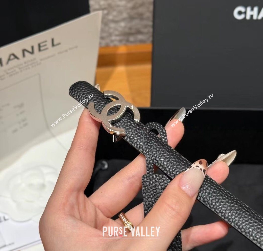 Chanel Grained Calfskin Leather Belt 1.5cm with CC Buckle Black/Silver 2025 CH091106 (99-250911141)