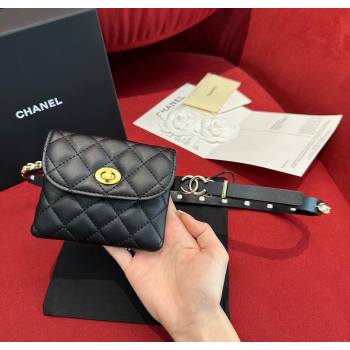 Chanel Quilted Lambskin Leather Pouch Belt 1.5cm with Chain Black 2025 CH091304 (99-250912011)