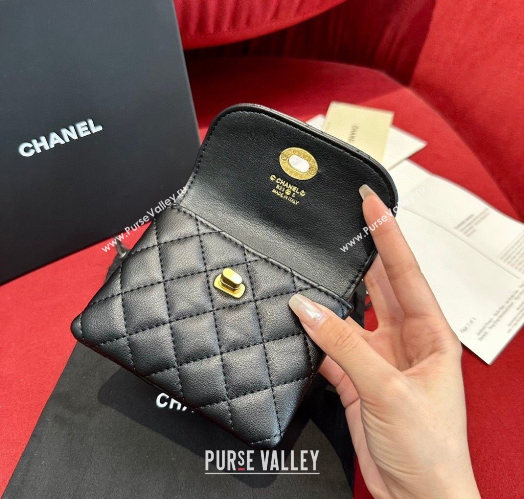 Chanel Quilted Lambskin Leather Pouch Belt 1.5cm with Chain Black 2025 CH091304 (99-250912011)