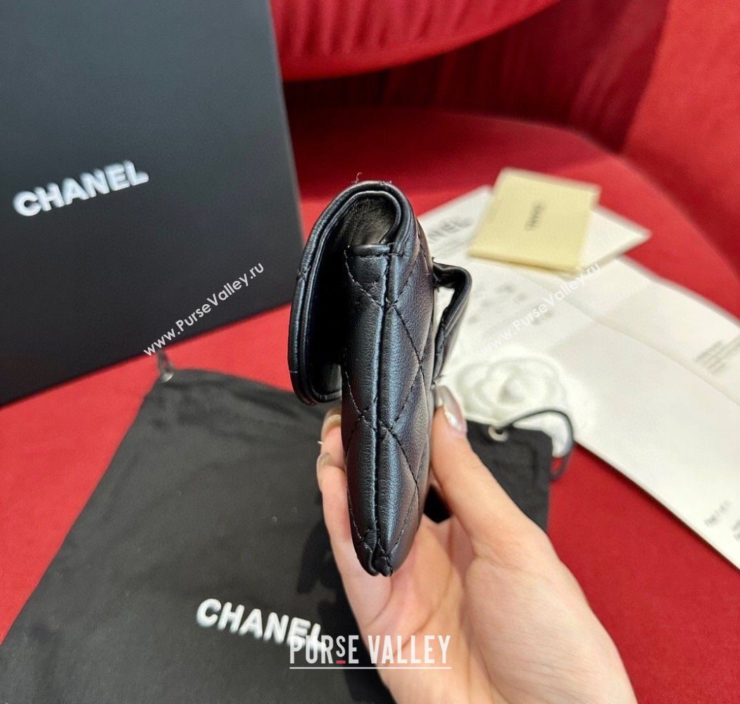 Chanel Quilted Lambskin Leather Pouch Belt 1.5cm with Chain Black 2025 CH091304 (99-250912011)