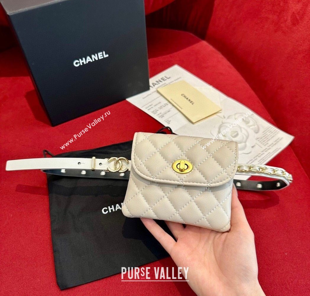 Chanel Quilted Lambskin Leather Pouch Belt 1.5cm White 2025 CH091304 (99-250912012)