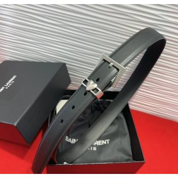 Saint Laurent Calfskin Leather Belt 3cm with Heart Charm Black/Silver 2025 YSL091201 (99-250912022)
