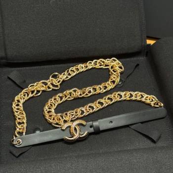 Chanel Calfskin Leather and Chain Belt Black 2025 CH091207 (99-250912015)