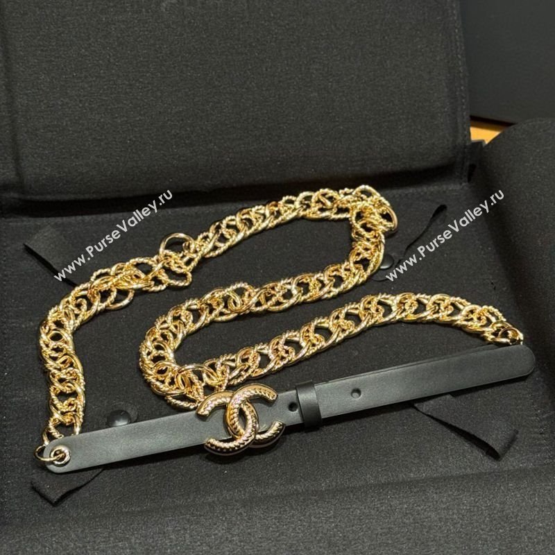 Chanel Calfskin Leather and Chain Belt Black 2025 CH091207 (99-250912015)