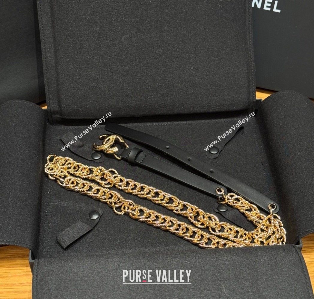 Chanel Calfskin Leather and Chain Belt Black 2025 CH091207 (99-250912015)