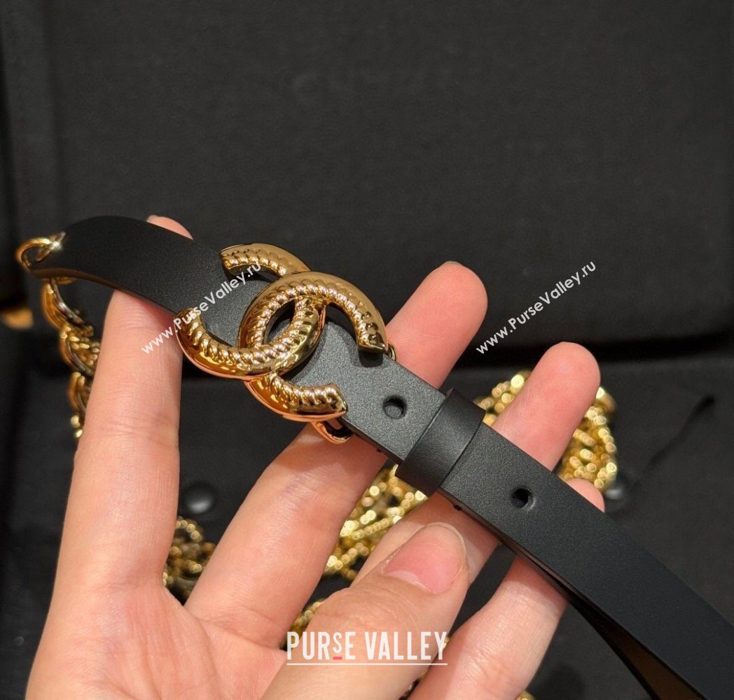 Chanel Calfskin Leather and Chain Belt Black 2025 CH091207 (99-250912015)