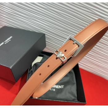 Saint Laurent Calfskin Leather Belt 3cm with Heart Charm Tan Brown/Silver 2025 YSL091201 (99-250912023)