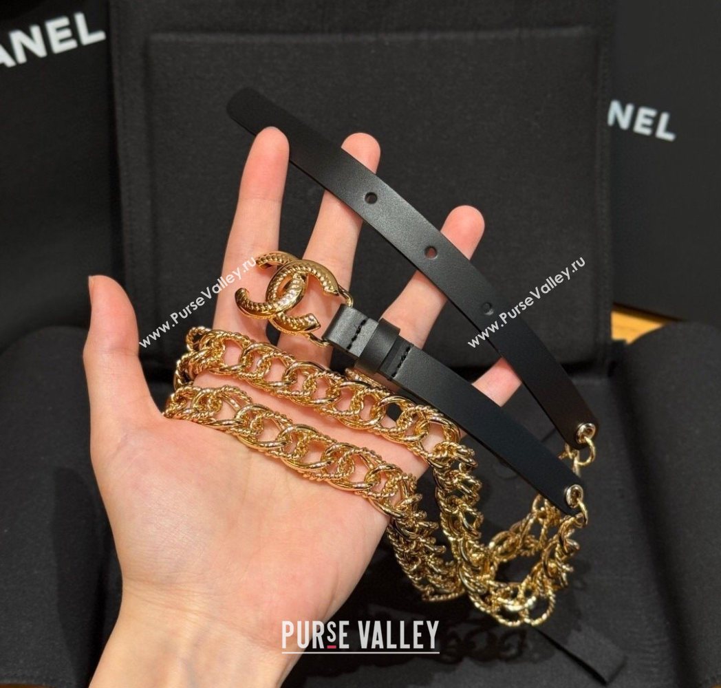 Chanel Calfskin Leather and Chain Belt Black 2025 CH091207 (99-250912015)