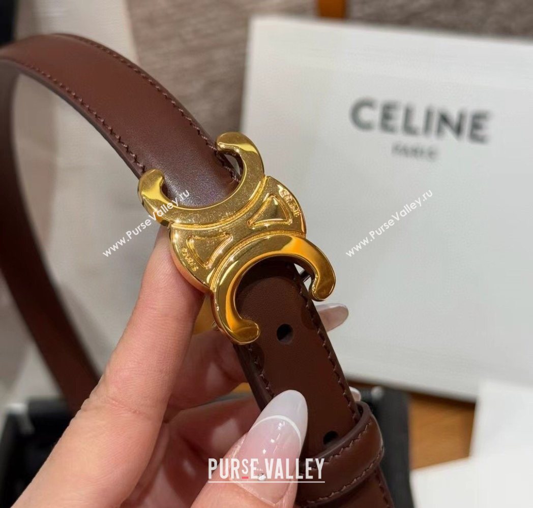 Celine Triomphe Supple Calfskin Leather Belt 1.8cm Dark Brown 2025 0911 (99-250911091)
