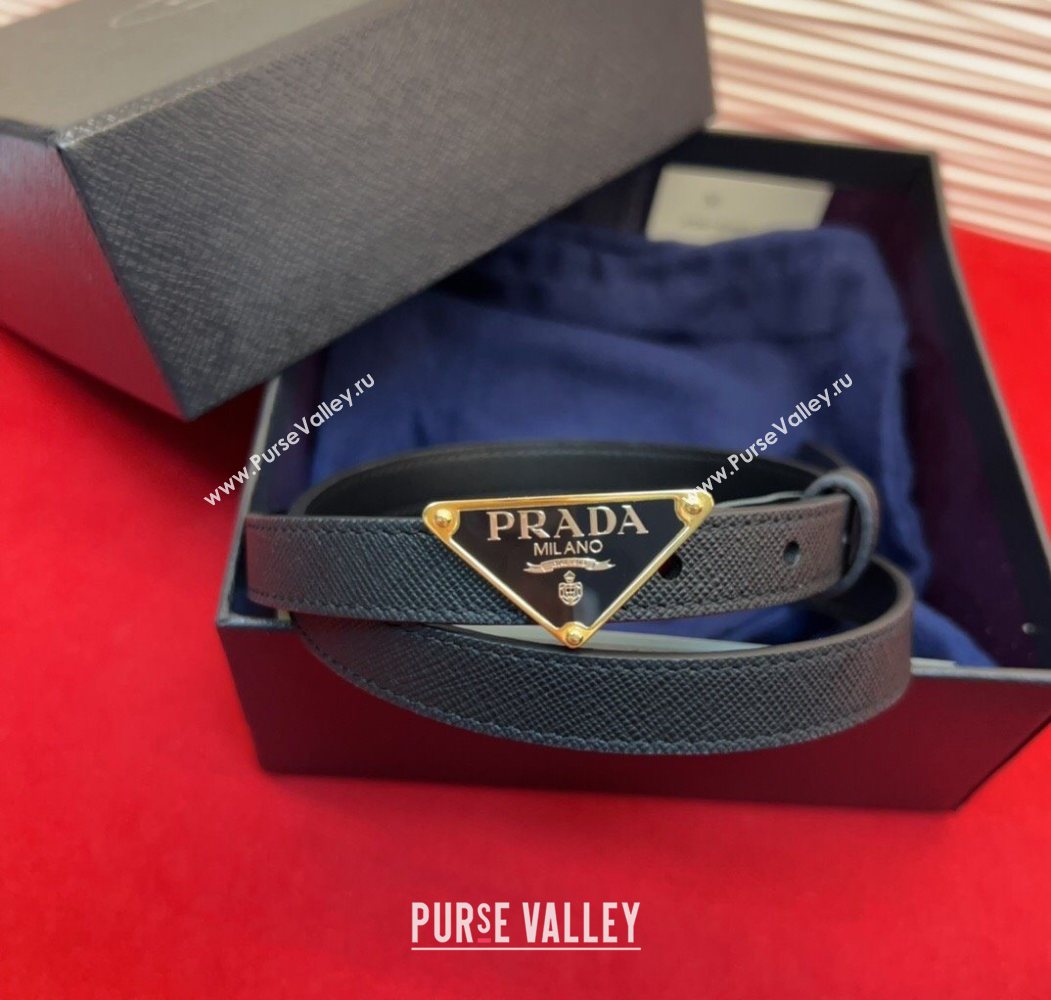 Prada Saffiano Leather Belt 1.5cm with Gold Triangle Logo Buckle Black 2025 PR091201 (99-250912146)
