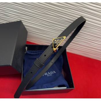 Prada Saffiano Leather Belt 1.5cm with Gold Triangle Logo Buckle Black 2025 PR091201 (99-250912146)