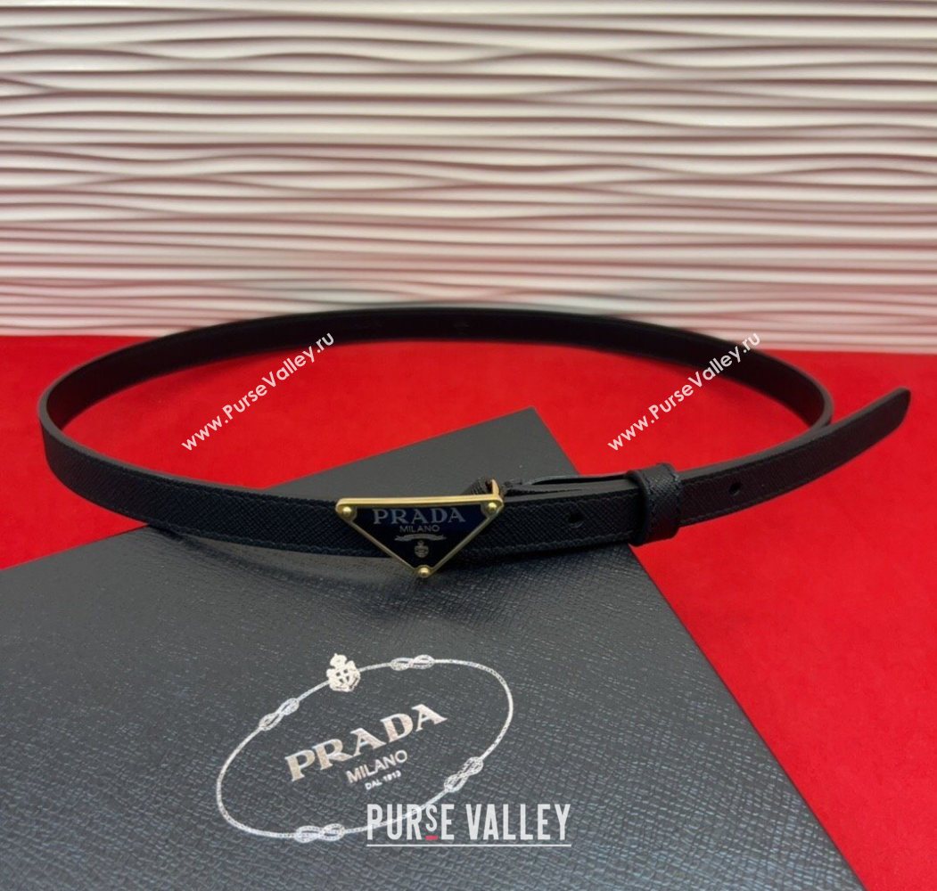 Prada Saffiano Leather Belt 1.5cm with Gold Triangle Logo Buckle Black 2025 PR091201 (99-250912146)