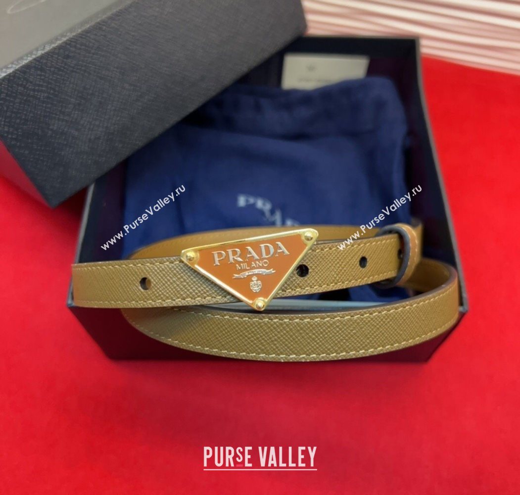 Prada Saffiano Leather Belt 1.5cm with Gold Triangle Logo Buckle Beige 2025 PR091201 (99-250912147)