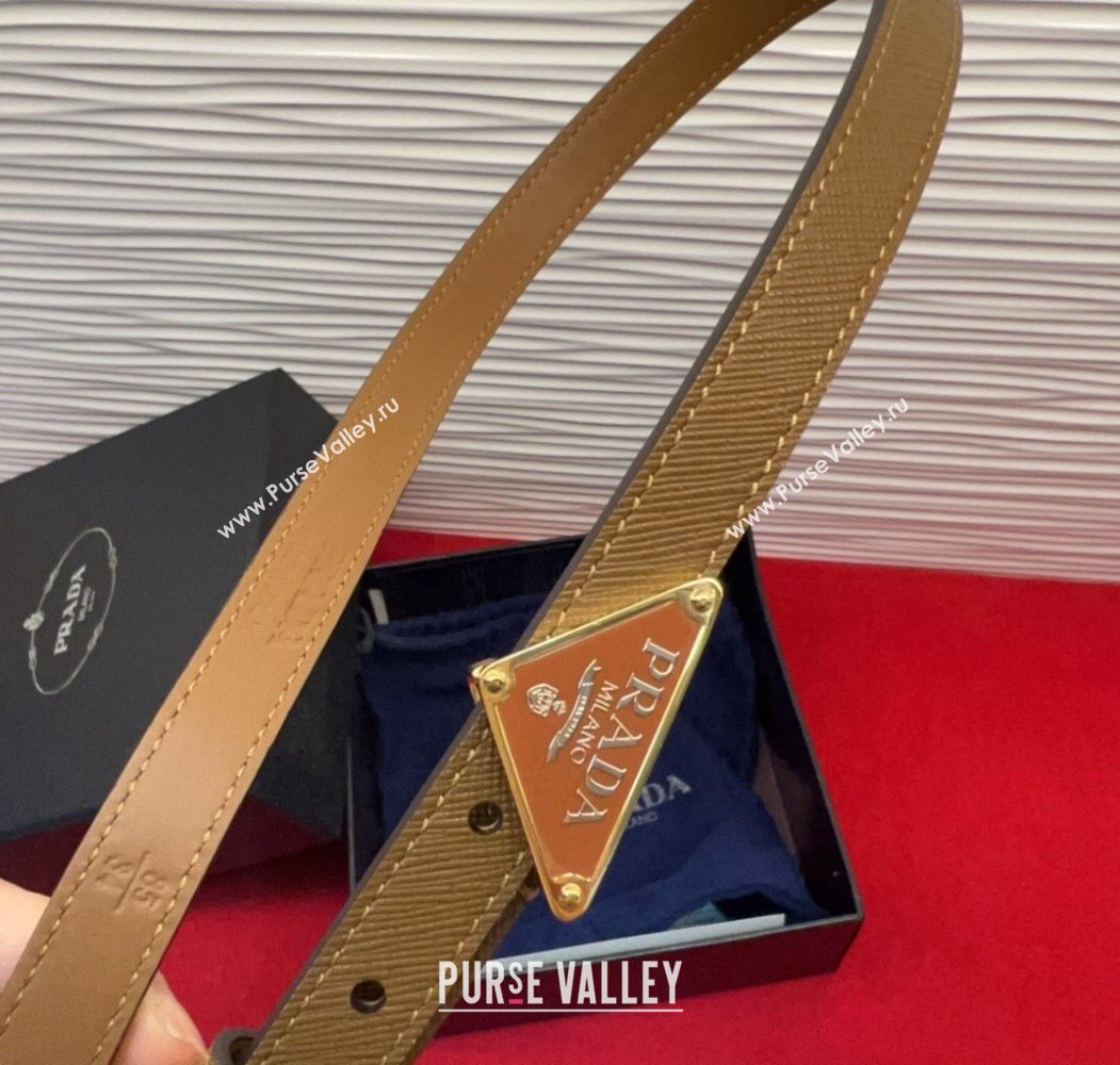 Prada Saffiano Leather Belt 1.5cm with Gold Triangle Logo Buckle Beige 2025 PR091201 (99-250912147)