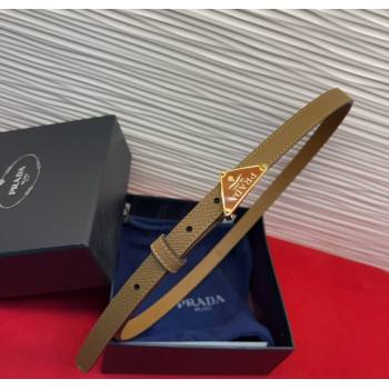 Prada Saffiano Leather Belt 1.5cm with Gold Triangle Logo Buckle Beige 2025 PR091201 (99-250912147)