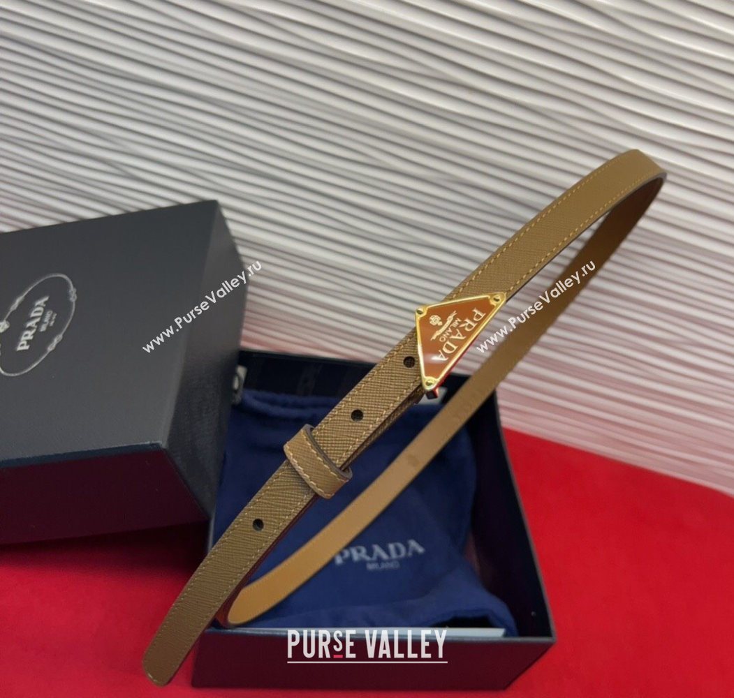 Prada Saffiano Leather Belt 1.5cm with Gold Triangle Logo Buckle Beige 2025 PR091201 (99-250912147)