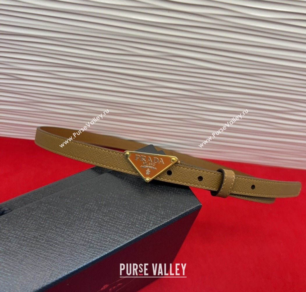 Prada Saffiano Leather Belt 1.5cm with Gold Triangle Logo Buckle Beige 2025 PR091201 (99-250912147)