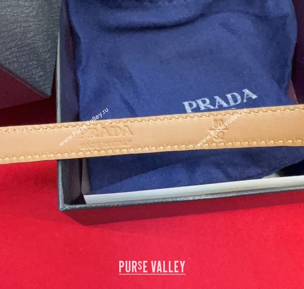 Prada Saffiano Leather Belt 1.5cm with Gold Triangle Logo Buckle Beige 2025 PR091201 (99-250912147)