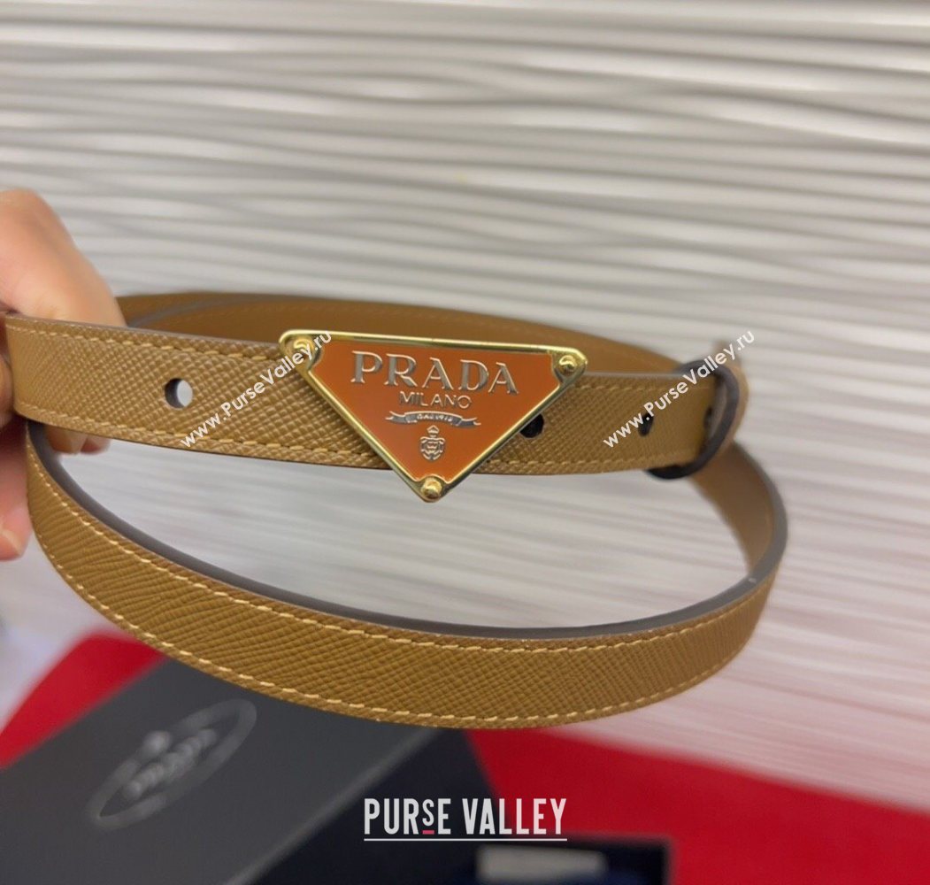Prada Saffiano Leather Belt 1.5cm with Gold Triangle Logo Buckle Beige 2025 PR091201 (99-250912147)
