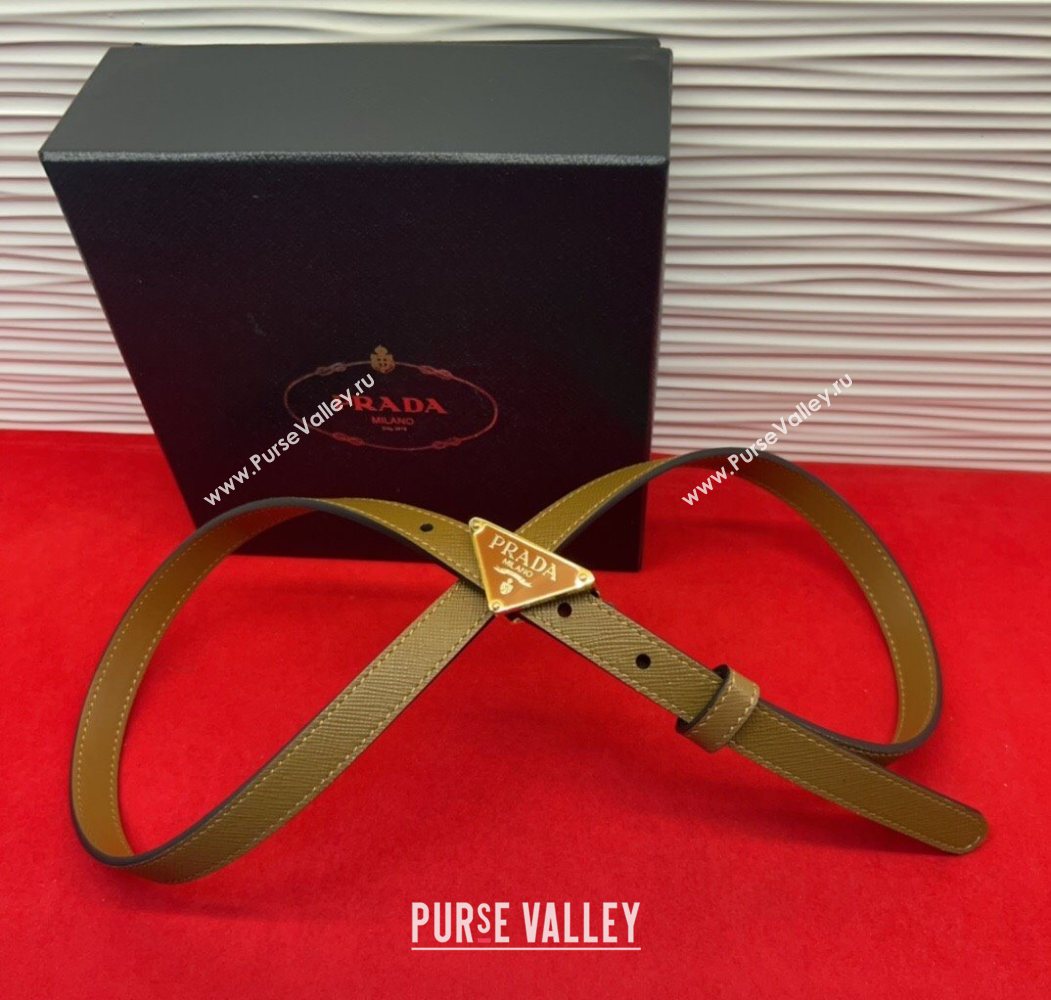Prada Saffiano Leather Belt 1.5cm with Gold Triangle Logo Buckle Beige 2025 PR091201 (99-250912147)