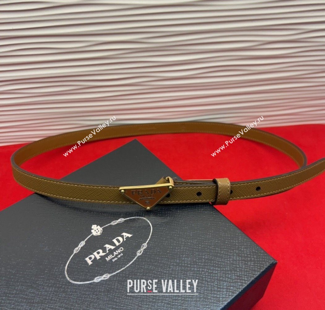 Prada Saffiano Leather Belt 1.5cm with Gold Triangle Logo Buckle Beige 2025 PR091201 (99-250912147)