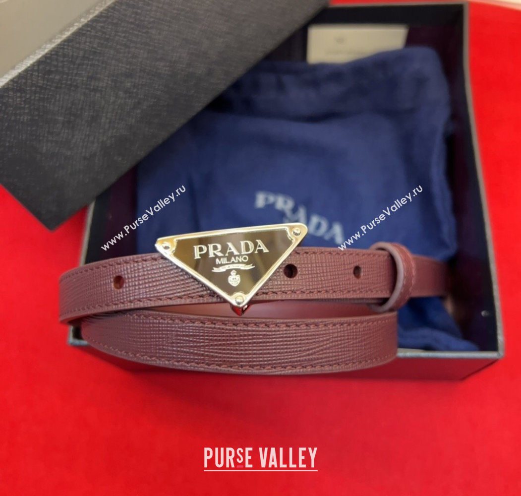 Prada Saffiano Leather Belt 1.5cm with Gold Triangle Logo Buckle Burgundy 2025 PR091201 (99-250912148)