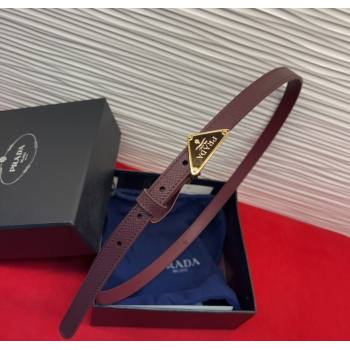 Prada Saffiano Leather Belt 1.5cm with Gold Triangle Logo Buckle Burgundy 2025 PR091201 (99-250912148)