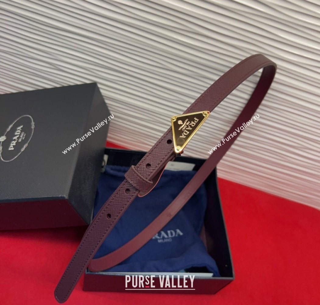 Prada Saffiano Leather Belt 1.5cm with Gold Triangle Logo Buckle Burgundy 2025 PR091201 (99-250912148)
