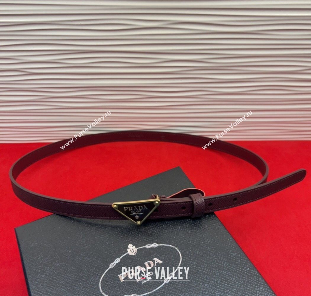 Prada Saffiano Leather Belt 1.5cm with Gold Triangle Logo Buckle Burgundy 2025 PR091201 (99-250912148)