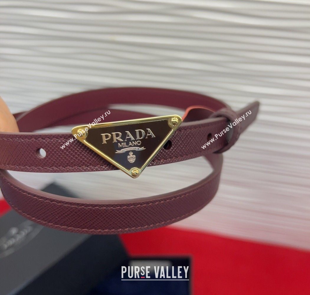 Prada Saffiano Leather Belt 1.5cm with Gold Triangle Logo Buckle Burgundy 2025 PR091201 (99-250912148)