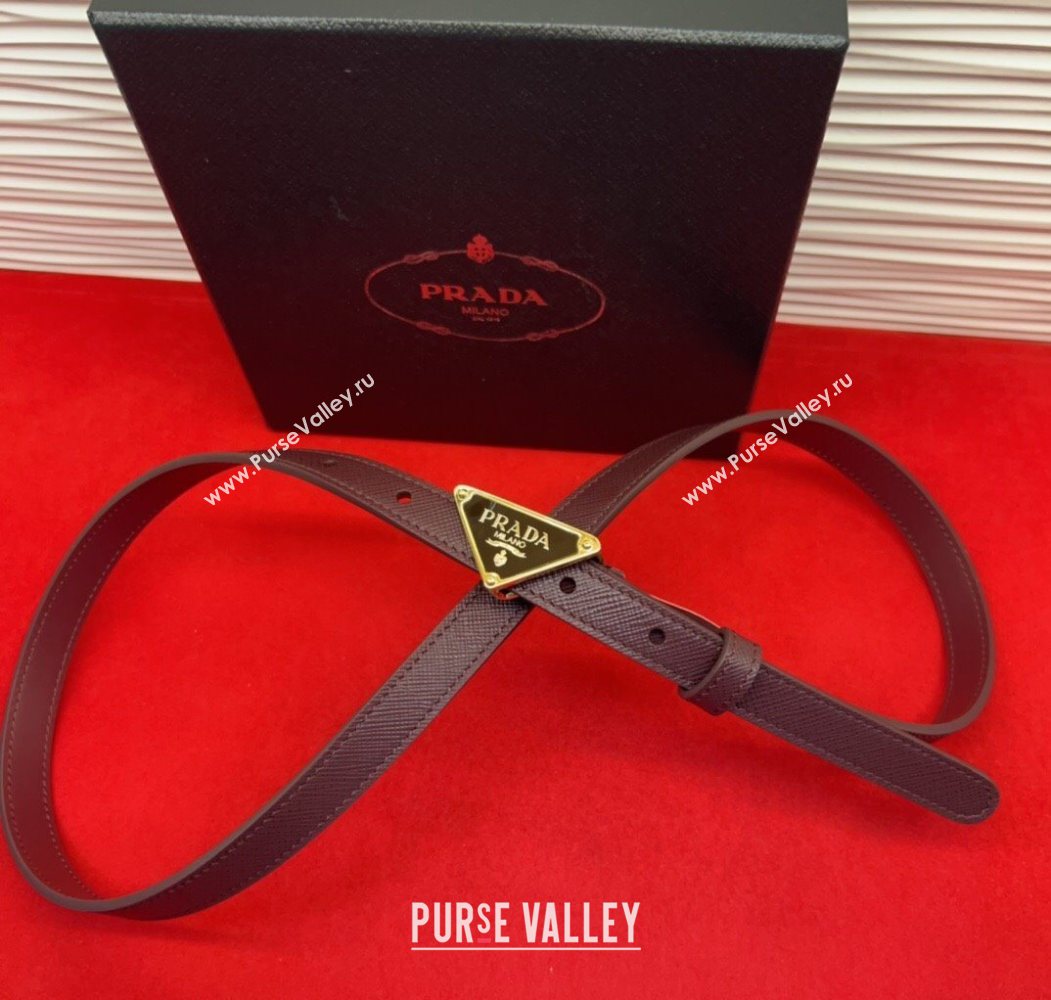 Prada Saffiano Leather Belt 1.5cm with Gold Triangle Logo Buckle Burgundy 2025 PR091201 (99-250912148)