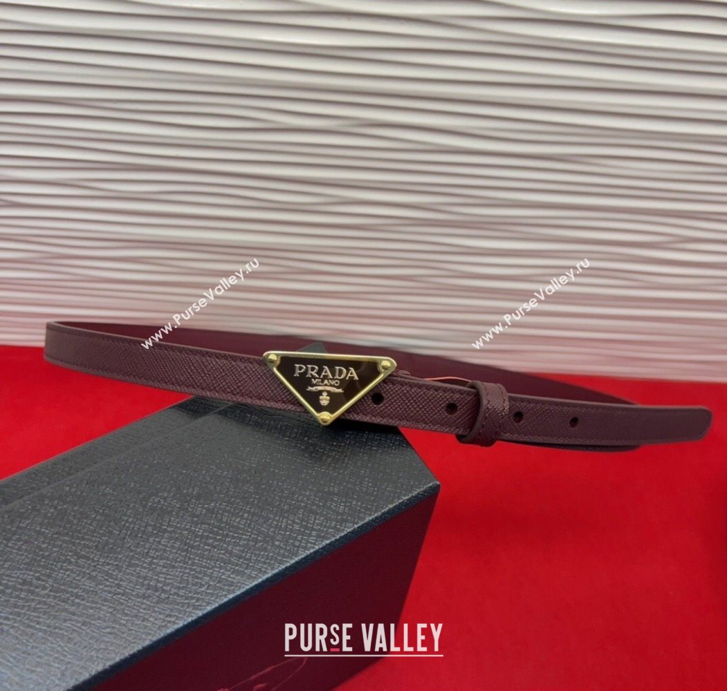 Prada Saffiano Leather Belt 1.5cm with Gold Triangle Logo Buckle Burgundy 2025 PR091201 (99-250912148)