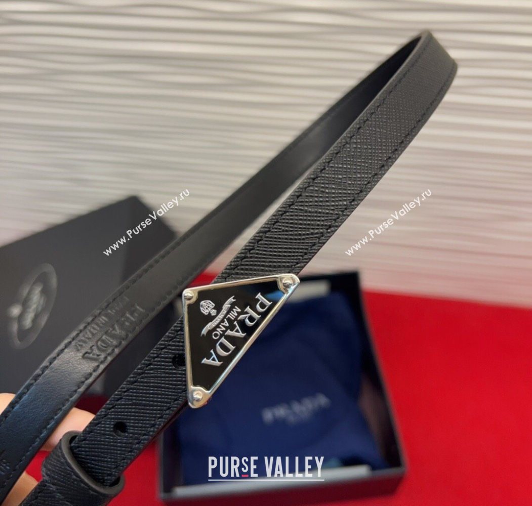 Prada Saffiano Leather Belt 1.5cm with Silver Triangle Logo Buckle Black 2025 PR091201 (99-250912149)
