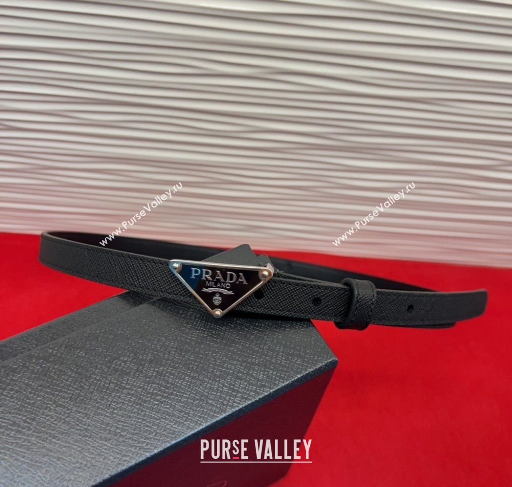 Prada Saffiano Leather Belt 1.5cm with Silver Triangle Logo Buckle Black 2025 PR091201 (99-250912149)