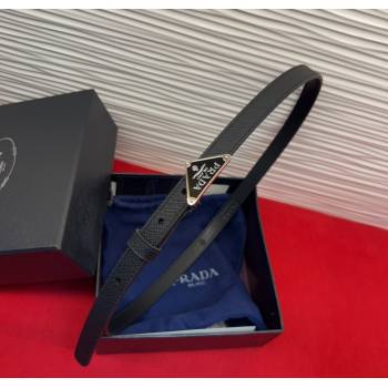 Prada Saffiano Leather Belt 1.5cm with Silver Triangle Logo Buckle Black 2025 PR091201 (99-250912149)