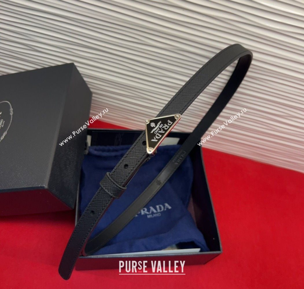 Prada Saffiano Leather Belt 1.5cm with Silver Triangle Logo Buckle Black 2025 PR091201 (99-250912149)