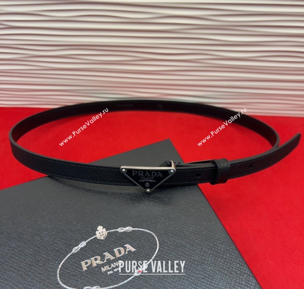 Prada Saffiano Leather Belt 1.5cm with Silver Triangle Logo Buckle Black 2025 PR091201 (99-250912149)