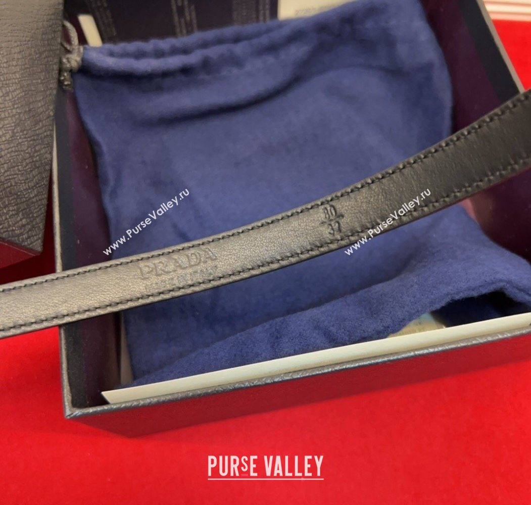 Prada Saffiano Leather Belt 1.5cm with Silver Triangle Logo Buckle Black 2025 PR091201 (99-250912149)