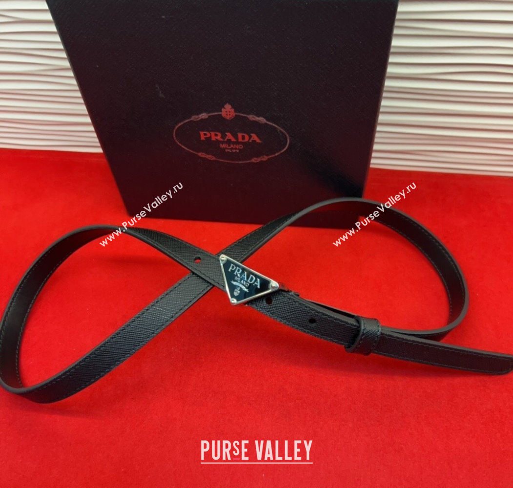 Prada Saffiano Leather Belt 1.5cm with Silver Triangle Logo Buckle Black 2025 PR091201 (99-250912149)
