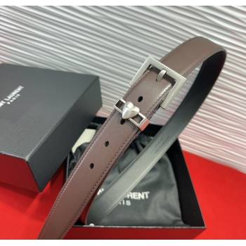 Saint Laurent Calfskin Leather Belt 3cm with Heart Charm Dark Brown/Silver 2025 YSL091201 (99-250912024)