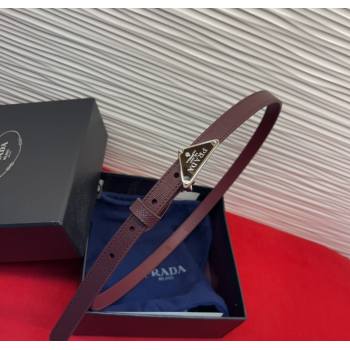 Prada Saffiano Leather Belt 1.5cm with Silver Triangle Logo Buckle Burgundy 2025 PR091201 (99-250912151)