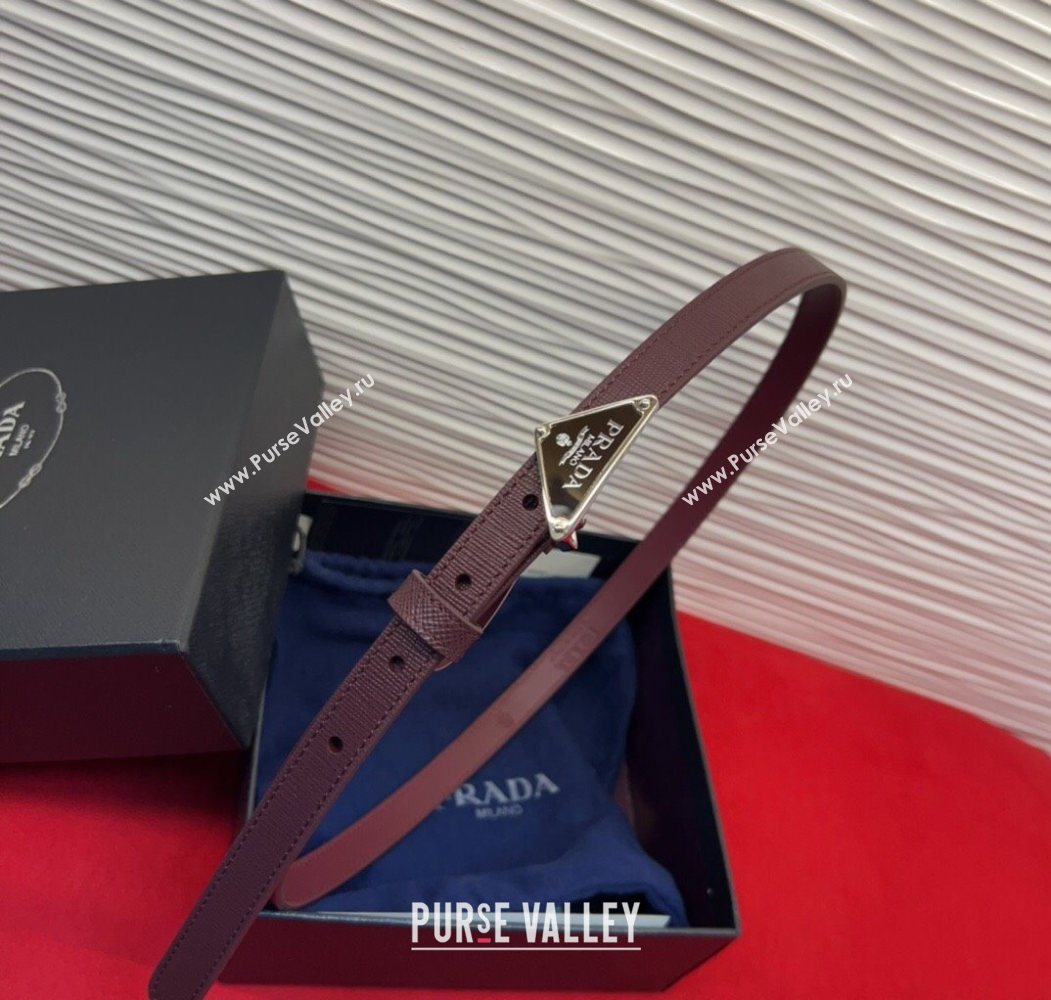 Prada Saffiano Leather Belt 1.5cm with Silver Triangle Logo Buckle Burgundy 2025 PR091201 (99-250912151)